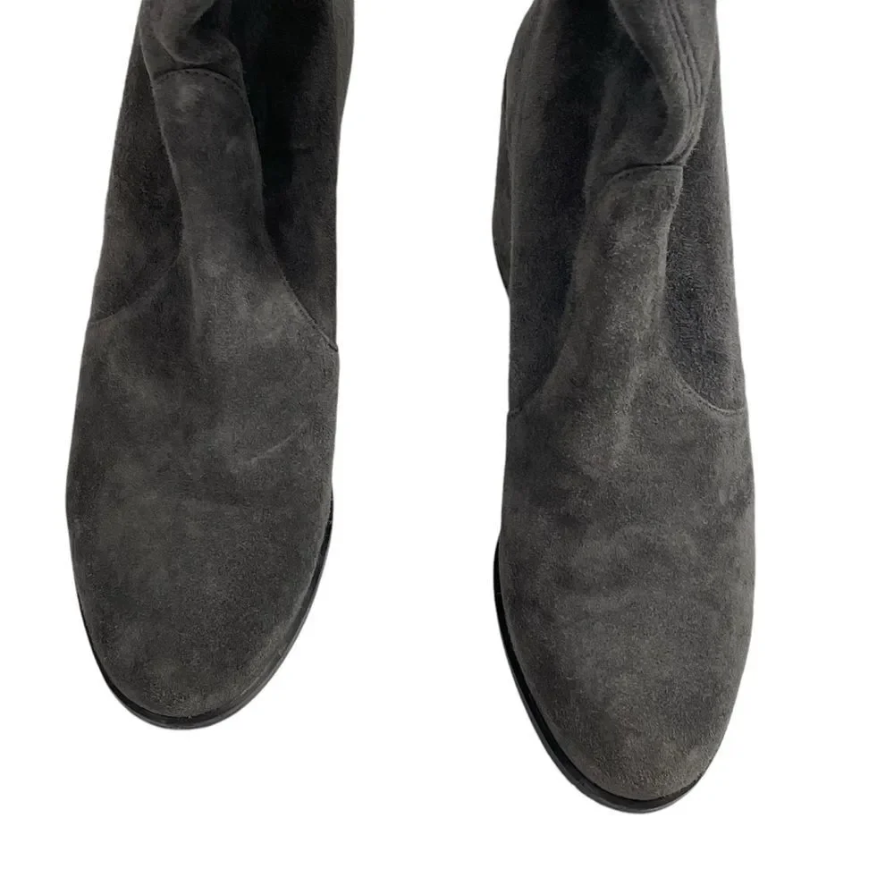 Stuart Weitzman Gray Suede Over-the-Knee Boots Sz‎ 7 Almond Toe Block Heel Shoes